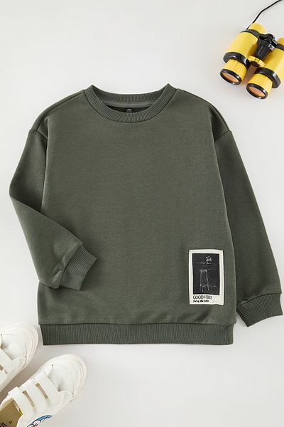 TRENDYOLKIDS Χακί αγορίστικο πλεκτό φούτερ με λαιμόκοψη TKDAW25SW00070