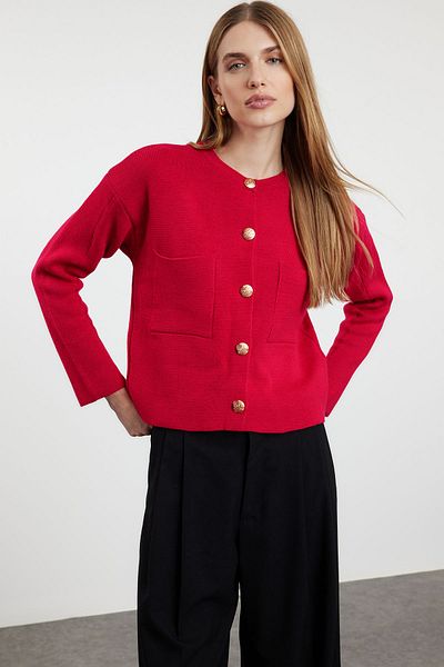 Trendyol Collection Jacket Look Red Knitwear Cardigan - Button Detail Twoaw24Hi00023