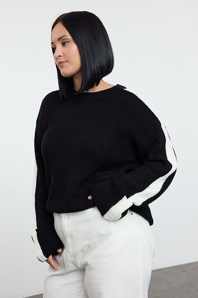 Trendyol Curve Folded Black Line Knitwear Sweater - Tbbaw25An00052