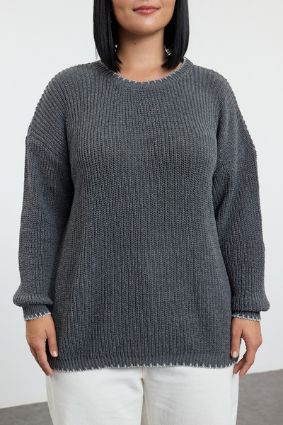 Trendyol Curve Antracit kötöttáru pulóver - varrással, TBBAW25AN00051