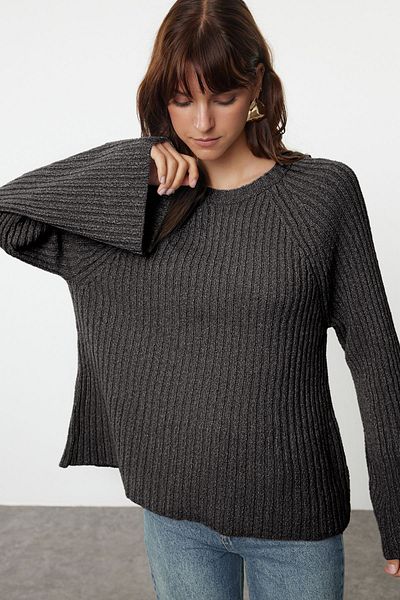 Trendyol Collection Anthracite Peplum Detailed Wide Fit Sweater - Sustainable Twoaw25Kz00305