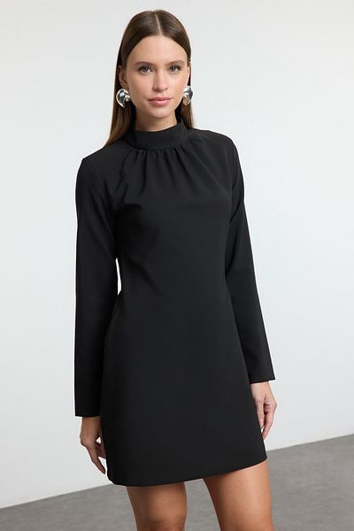 Trendyol Collection Μαύρο Μίνι Φόρεμα Stand Collar - Υφαντό σε γραμμή Α TWOAW25EL00266