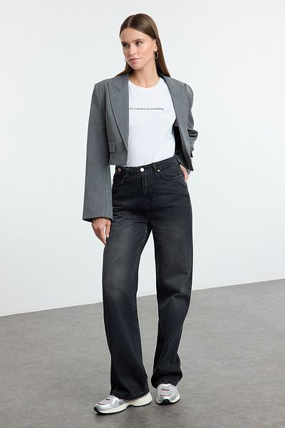 Trendyol Collection High Waist Black Wide Leg Jeans - Waist Detailed Twoss22Je0675