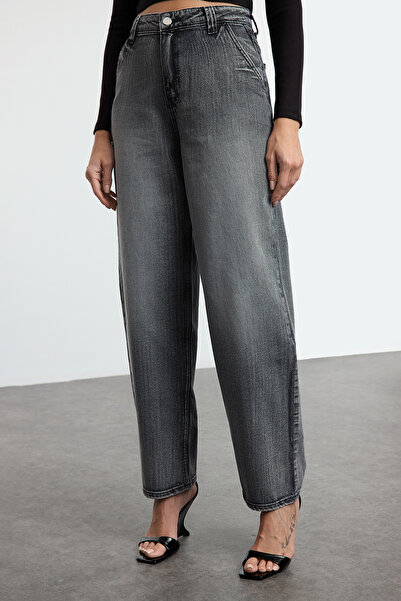 Trendyol Collection Skater Baggy Jeans s vysokým pasem antracitové - Sustain Twoaw25Je00335