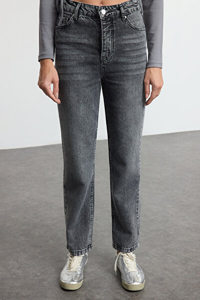 Trendyol Collection High Waist Anthracite Straight Jeans - Sustainable Twoaw25Je00270