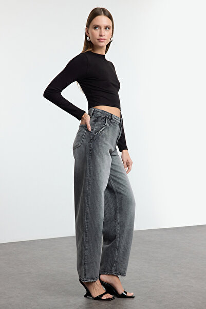 Trendyol Collection Skater Baggy Jeans s vysokým pasem antracitové - Sustain Twoaw25Je00335
