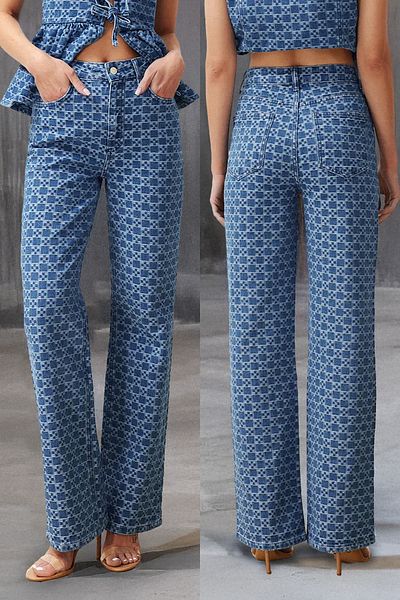 Trendyol Collection Blugi cu talie înaltă cu model albastru închis TWOSS24JE00278