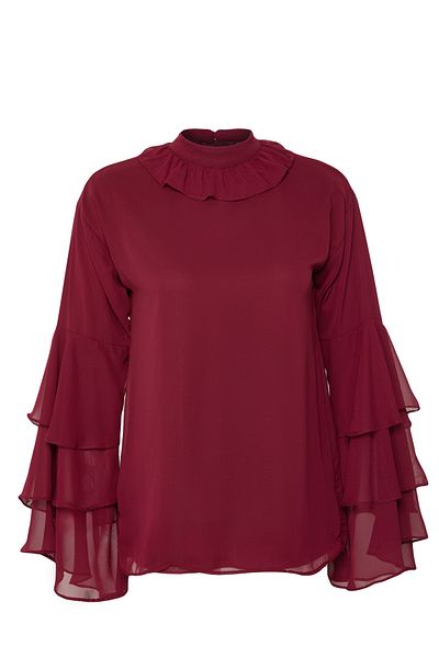 Trendyol Modest X AI bordó ujjú fodros sifon tunika TCTAW25UK00010