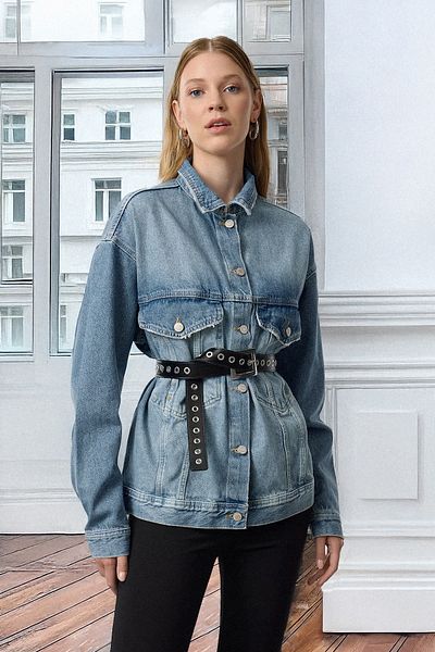 Trendyol Collection Oversize modrá džínová bunda - detail do kapsy, TWOAW25CE00051
