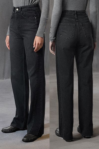 Trendyol Collection Anthrazitfarbene Jeans mit Blockabsatz und weitem Bein und hoher Taille - TWOAW25JE00051