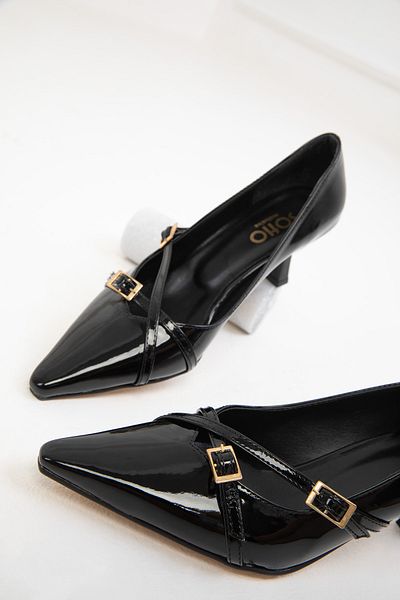 SOHO Patent Leather Black Women's Classic Heeled Shoes - 19763