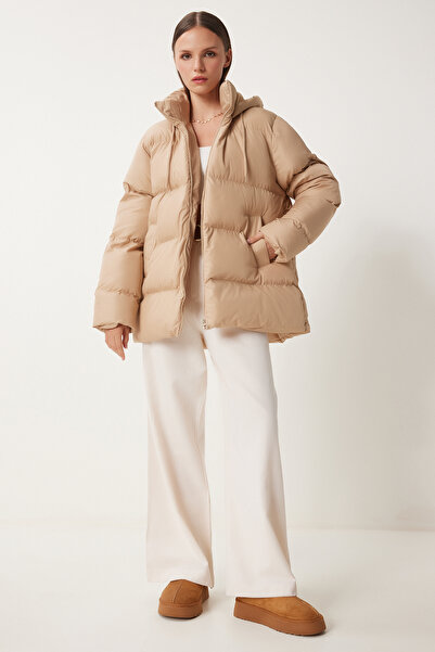 Happiness İstanbul Women's Biscuit Hooded Oversize Puffer Jacket RV00001