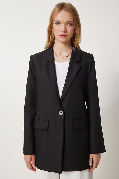 Happiness İstanbul Jachetă blazer neagră căptușită pentru femei HL00005