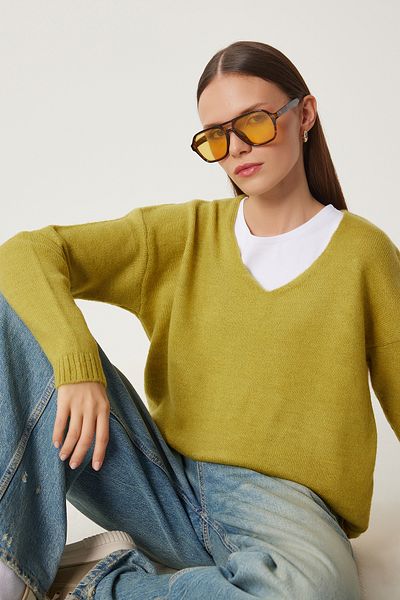 Happiness İstanbul Damski sweter z dzianiny w kolorze oliwkowej zieleni ZA00063
