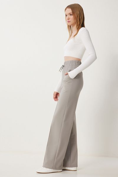 Happiness İstanbul Hellgraue Basic-Strick-Jogginghose für Damen mit Taschen XR00018
