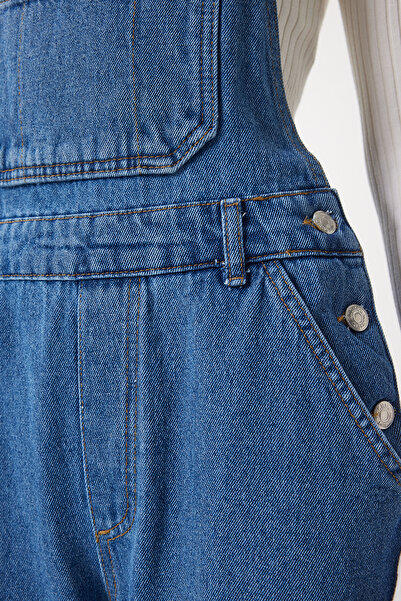 Happiness İstanbul Dámská modrá Wide Pocket Denim Gardener kombinéza Ri00002