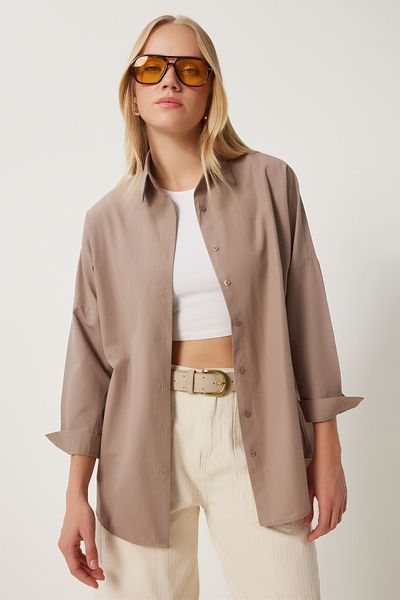 Happiness İstanbul Cămașă de bază lungă oversize din nurcă pentru femei DD00842