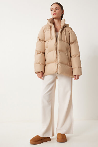 Happiness İstanbul Women's Biscuit Hooded Oversize Puffer Jacket RV00001