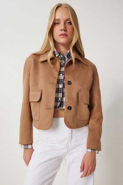 Happiness İstanbul Dámská semišová bunda Mink Wide Pocket Fk00011