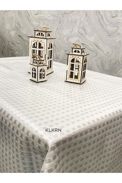 Kolkıran Züccaciye White and Gray Detailed Imported Pvc Oilcloth - Patterned Erasable Tablecloth