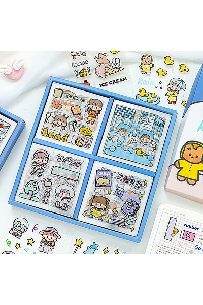 GUGUK 4 Compartment Rain Themed 100 Sheets Sticker Set - Bullet Journal (Ggk-Dz081)
