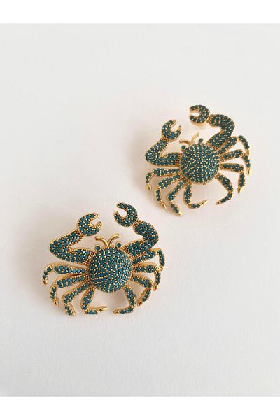 ı feel free more then ever that moment Special Design Zircon Stone Crab Earrings - Turquoise