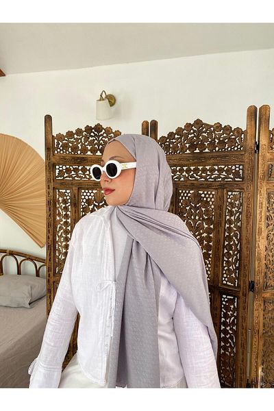 Şalland Gray Shawl Jacquard Shawl - Cotton Material