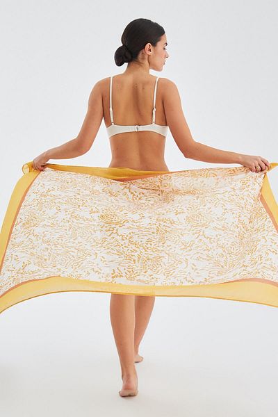 Peraluna Sitara Chiffon Women's Pareo & Scarf - Mustard/Ecru