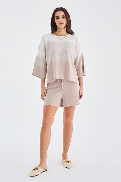 Peraluna طقم شورت نسائي صيفي محبوك باللون البيج Siri Blouse and Shorts
