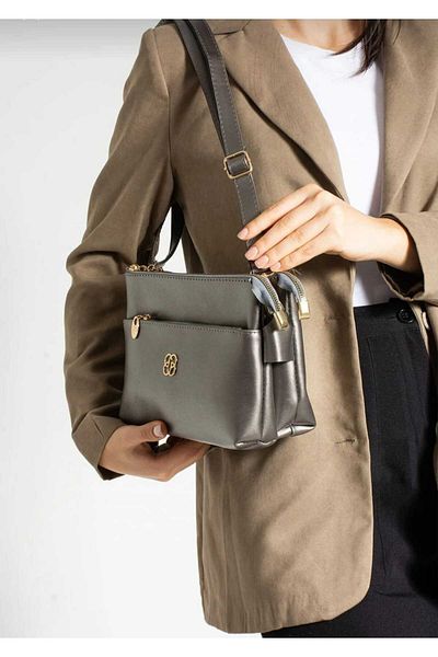MAC&MOS Women's Gray 3 Compartment Shoulder Bag