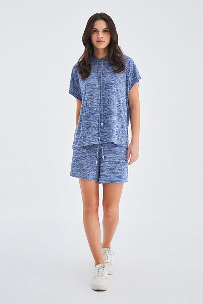Peraluna Set de pantaloni scurți tricotaje de vară pentru femei cu glugă - Bluze și pantaloni scurți Indigo Melange Kaıra