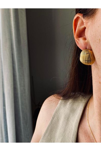 ı feel free more then ever that moment Steel Striped Vintage Earrings