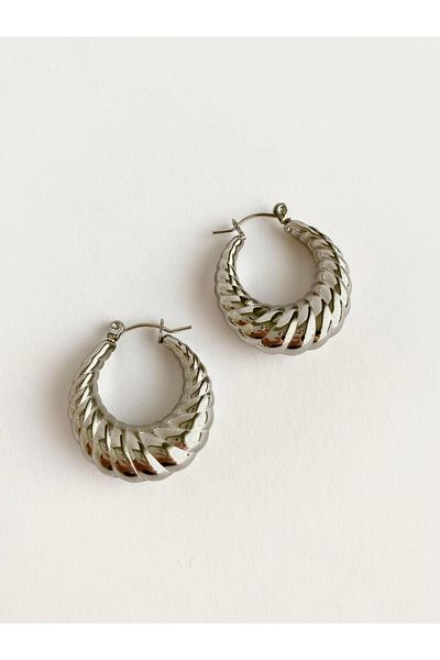 ı feel free more then ever that moment Vintage Silver Curved Steel Hoop Earrings