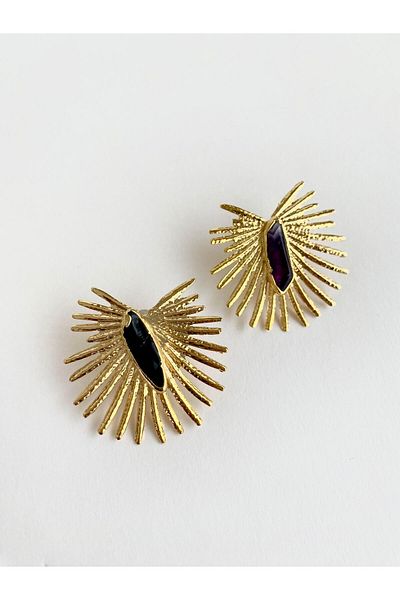 ı feel free more then ever that moment Design Palm Leaf Earrings with Natural Stones