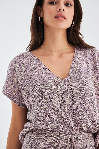 Peraluna Renge Blouse & Shorts Yazlık Viskonlu Kadın Triko Şort Takım - Lila