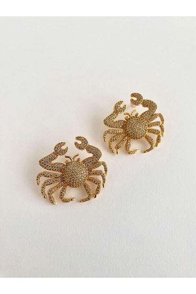 ı feel free more then ever that moment Special Design Zircon Stone Crab Earrings - Gold