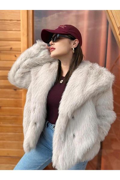 YouLikeButik Fur Look Coat with Pockets and Snap Closure