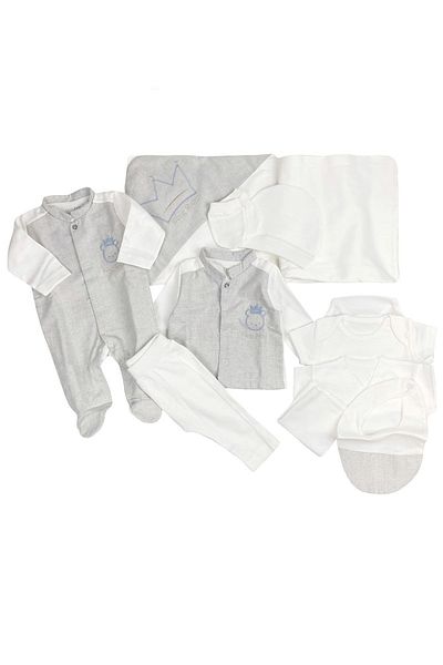 Cassiope King Bear Organic Baby Boy Hospital Release 10-Piece Bodysuit Set Ice Blue