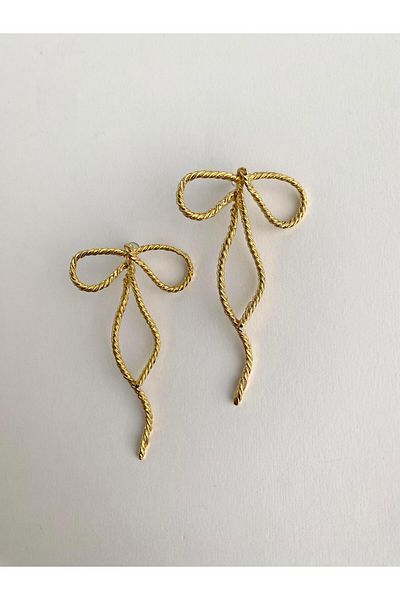 ı feel free more then ever that moment Long Fine Twist Design Bow Earrings