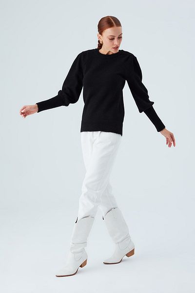 Peraluna Pulover tricotat pentru femei Rakel Pullover Shoulder Gathered Soft - Negru