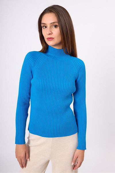 Peraluna Pulover Tricotaj Britta Blue - Rib Knitted Fit Women's Fit