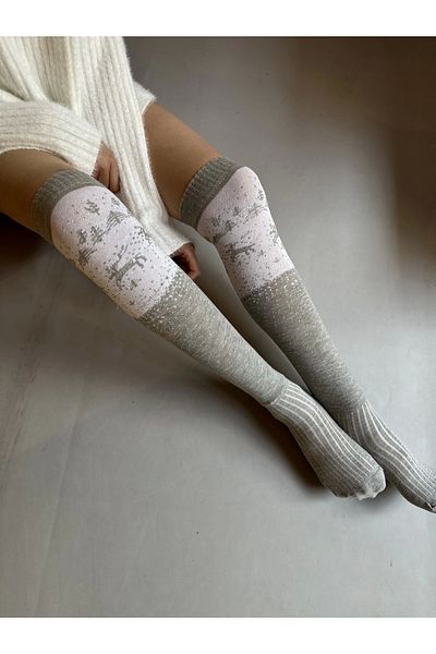moneta boutique Коледни чорапи над коляното с шарка на елени, бор и детайл от сняг