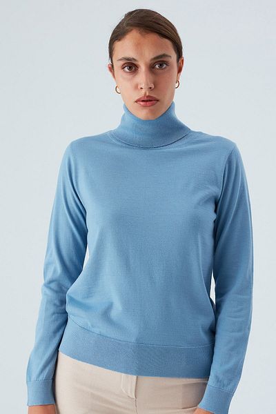 Peraluna Pulover de damă subțire cu gât Valeria Pullover - Albastru