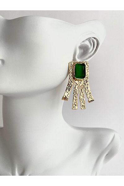 ı feel free more then ever that moment Green Cat Eye Natural Stone Tassel Earrings