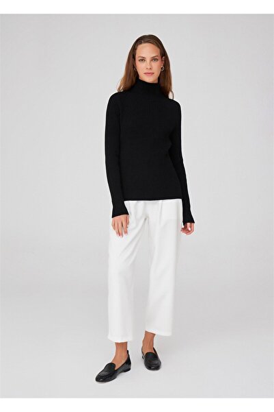 Peraluna Fit Kalıp Balıkçı Yaka Kaşmir Karışım Kadın Triko Kazak - Siyah