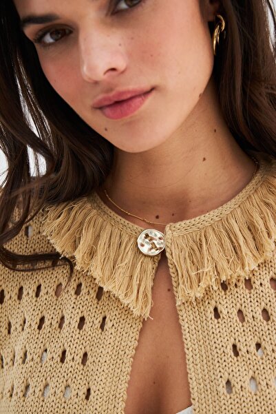 Peraluna Mıyoki Cardıgan & Shorts Mevsimlik Pamuklu Kadın Triko Takım Şort - Bej