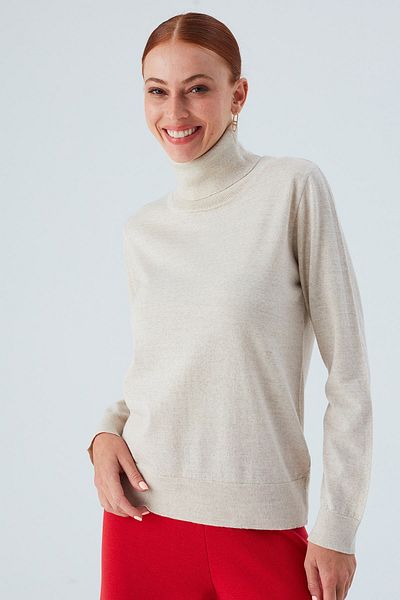 Peraluna Pulover de damă subțire cu gât Valeria Pullover - Ecru Melange