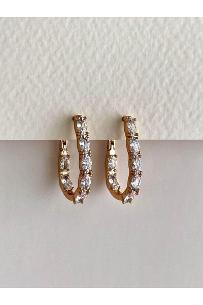 ı feel free more then ever that moment Zircon Stone Oval Earrings - White