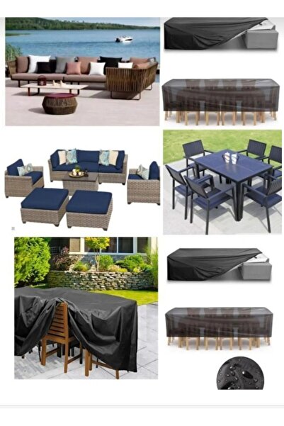 autoEs Bahçe Mobilyası Koltuk Masa Sandalye Koruyucu Örtü Branda Siyah 160*10...