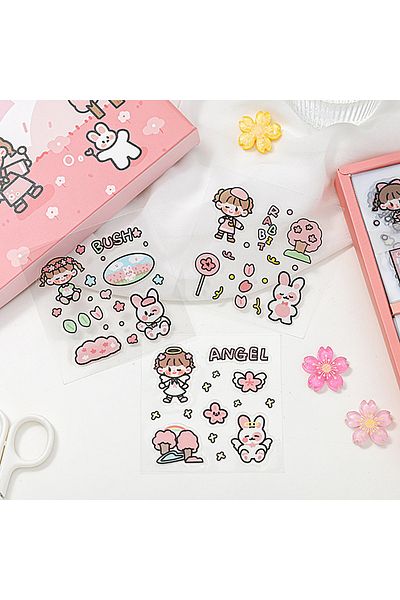 GUGUK Cherry Blossoms Themed 100 Sheets 4 Compartment Sticker Set • Bullet Journal (Ggk-Dz071)
